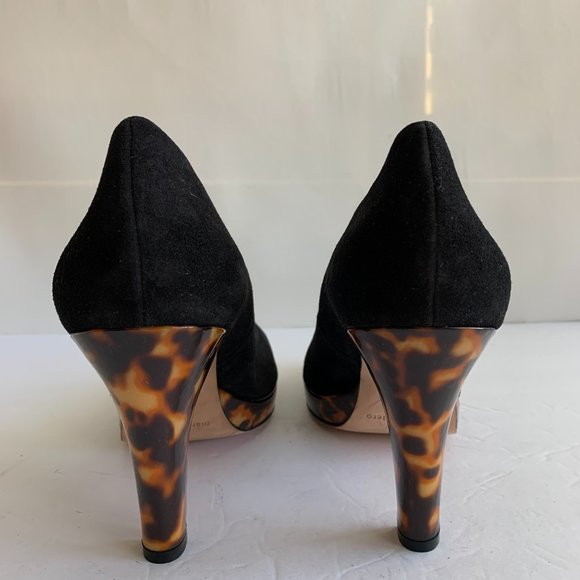 Martinez Valero Black Suede Leopard Print Platform Peep Toe Heels - Sz. 11m - Picture 5 of 7